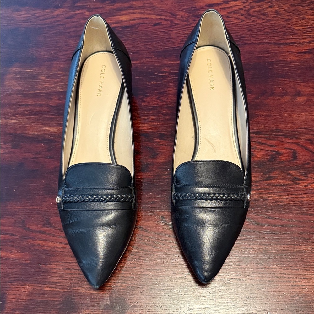 Cole Haan Women's Black Leather Mabel Skimmer Pointed Loafers Size 11B